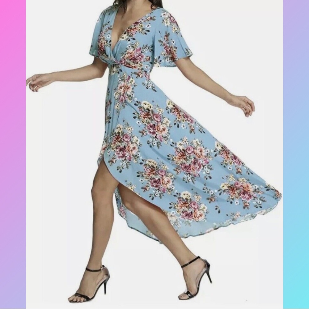 Azalosie light blue floral hi low dress size M